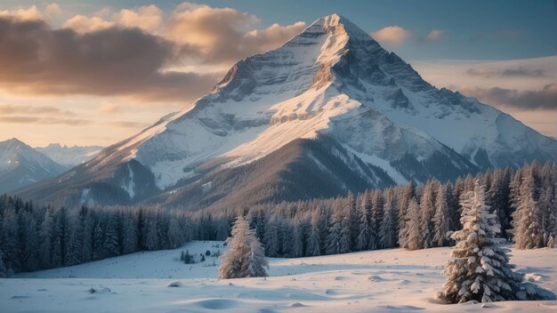 Le sommet d'une montagne dans un paysage hivernal enneigé