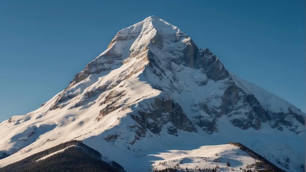 Le sommet d'une montagne dans un paysage hivernal enneigé