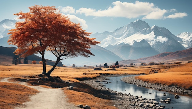 Sommet de montagne enneigé, beauté majestueuse dans la nature, scène tranquille générée par l'intelligence artificielle