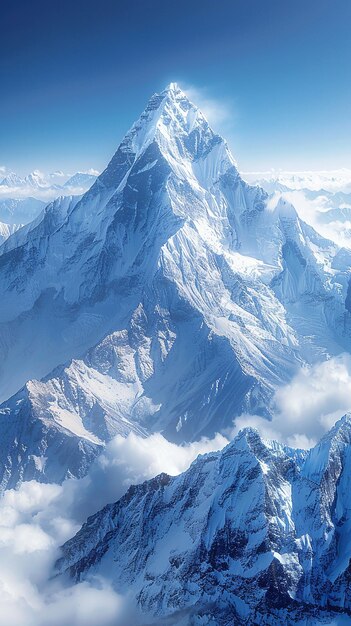 Un sommet de montagne enneigé sous un ciel d'hiver clair