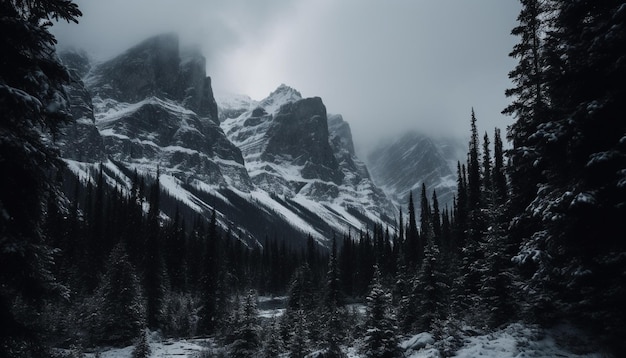 Sommet de montagne majestueux dans une scène tranquille d'hiver générée par l'IA