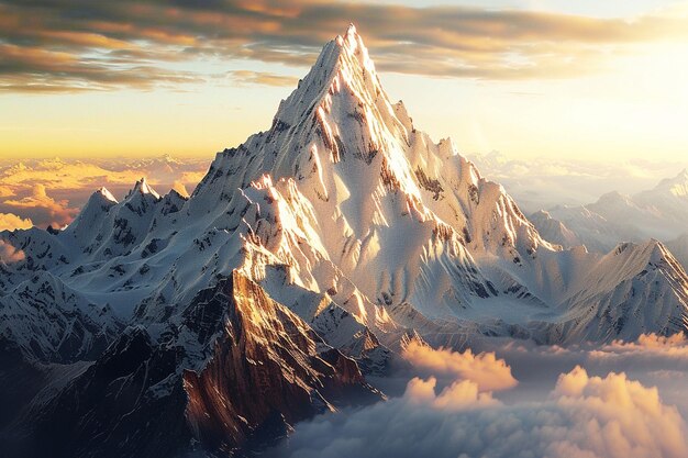 Un sommet de montagne majestueux embrassé par le soleil du matin