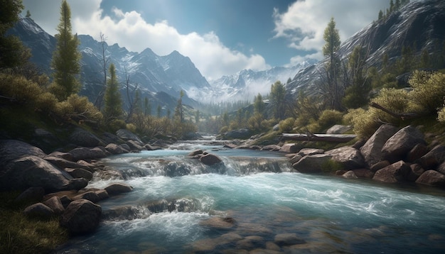 Un sommet de montagne majestueux reflète un paysage d'automne paisible généré par l'IA