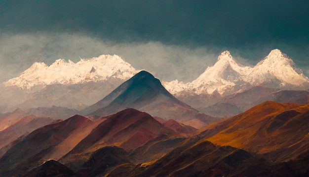 Sommet de la neige des Andes ciel nuageux