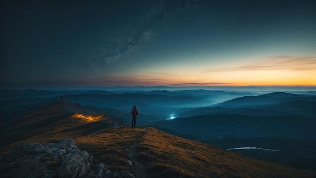 Sommet nocturne au sommet de la montagne