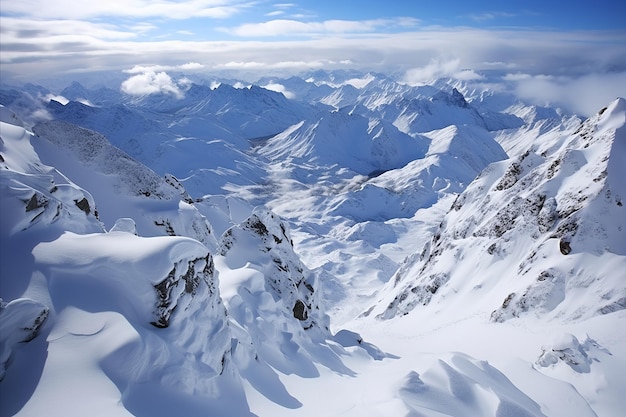 Les sommets majestueux des Alpes, à couper le souffle, éclairés par le soleil, offrent une vue panoramique sur un ciel bleu vif