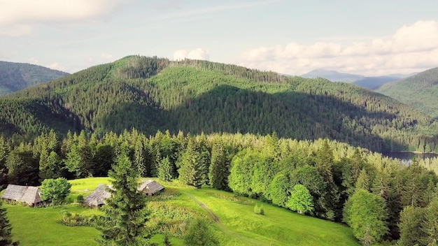 Sommets de montagne et ciel du matin avec des nuages en mouvement lisse Paysage d'été arbres de la vallée paisible dans la prairie des montagnes des Carpates Ukraine