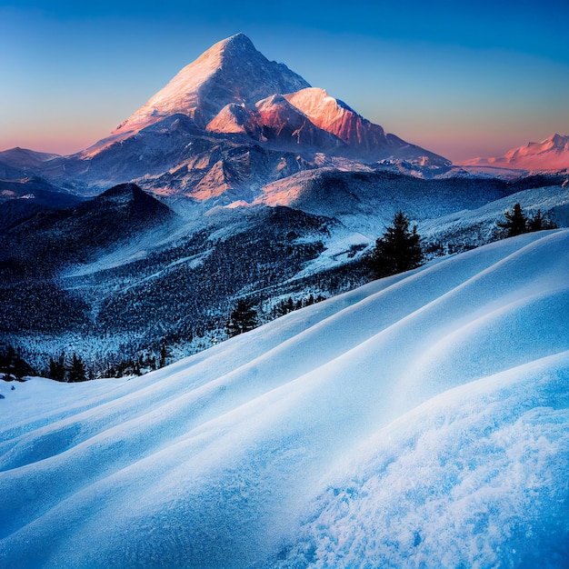 Sommets de montagne en hiver paysage de montagnes couvertes de neige