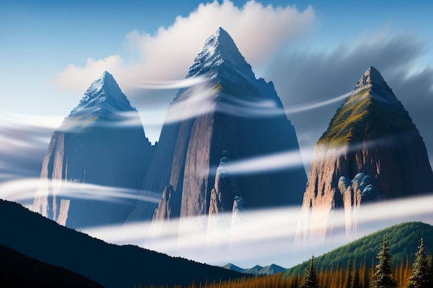 Sommets de montagne sous ciel bleu et nuages blancs paysage naturel fond d'écran photographie de fond