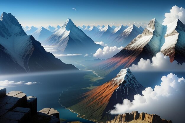 Sommets de montagne sous ciel bleu et nuages blancs paysage naturel fond d'écran photographie de fond