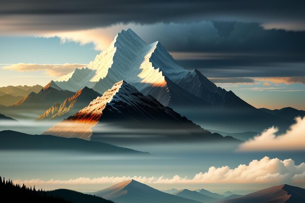 Des sommets de montagne sous un ciel bleu et des nuages blancs paysage naturel papier peint photo de fond