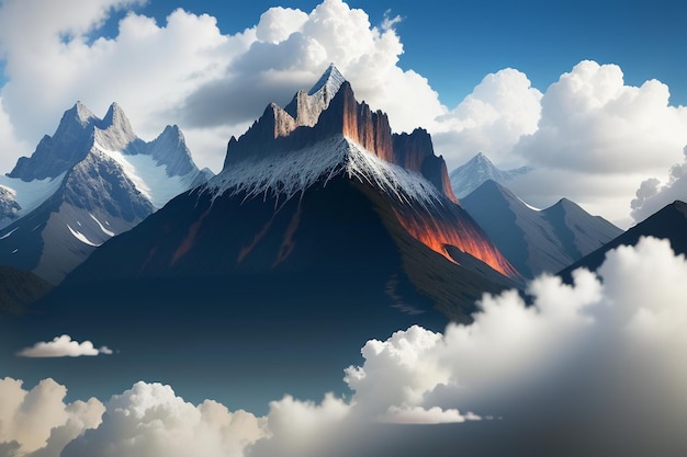 Des sommets de montagne sous un ciel bleu et des nuages blancs paysage naturel papier peint photo de fond