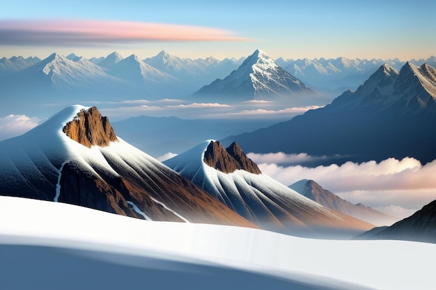 Des sommets de montagne sous un ciel bleu et des nuages blancs paysage naturel papier peint photo de fond