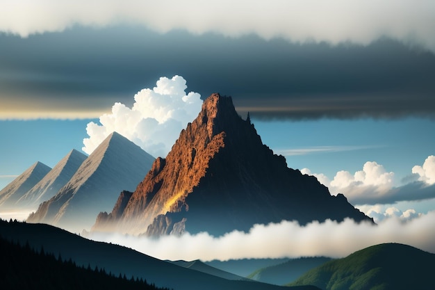 Des sommets de montagne sous un ciel bleu et des nuages blancs paysage naturel papier peint photo de fond