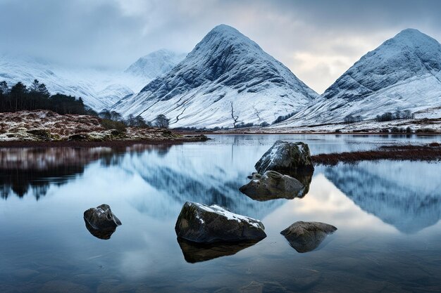 Les sommets des montagnes se reflètent dans un tarn