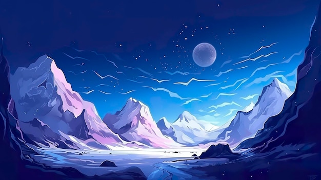 Des sommets de neige et des glaciers sur le ciel sombre illustration de paysage AI Génératif