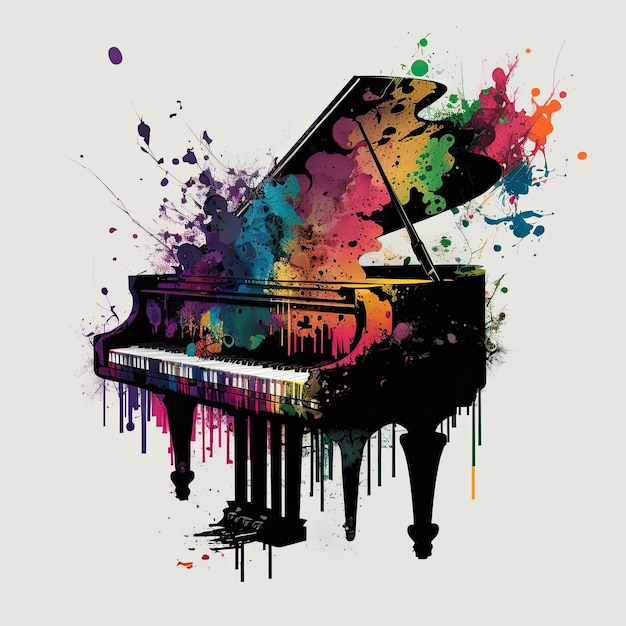 Photo le son de la passion un piano en couleur splash explosion concert sur fond blanc generative ai