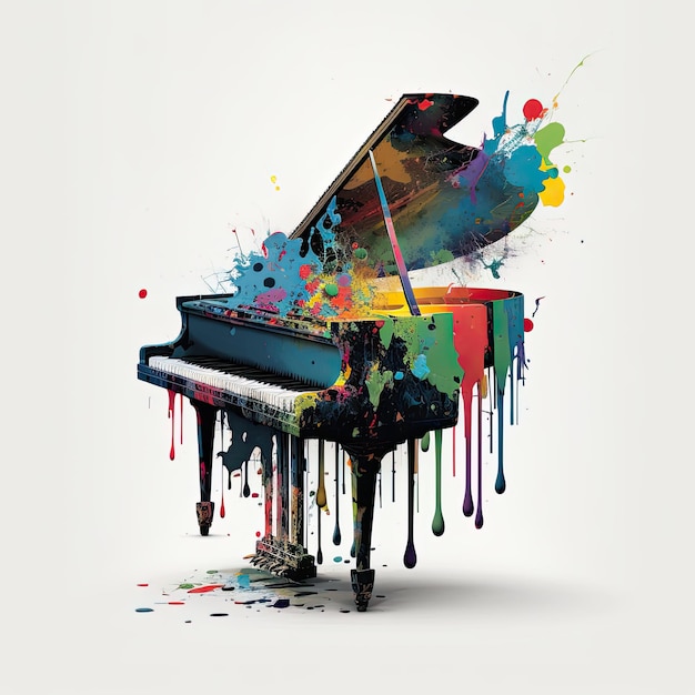 Photo le son de la passion un piano en couleur splash explosion concert sur fond blanc generative ai