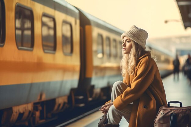 Photo avec son sac à dos et son désir de voyager, la jeune fille anticipe avec impatience le voyage qui l'attend.