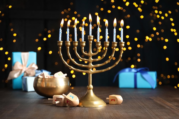 Photo soncept de compositions de fêtes juives pour hanukkah