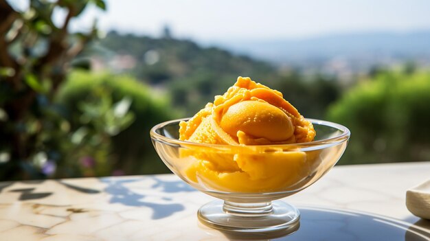 Photo sorbet d'abricot sur une terrasse de villa méditerranéenne sucré et velouté