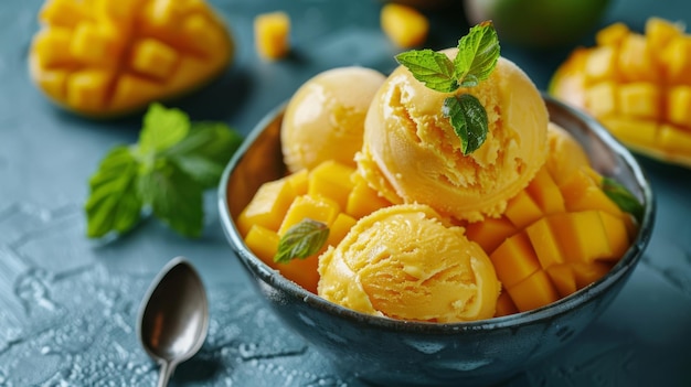 Sorbet de fruit de la passion avec des morceaux de mangue