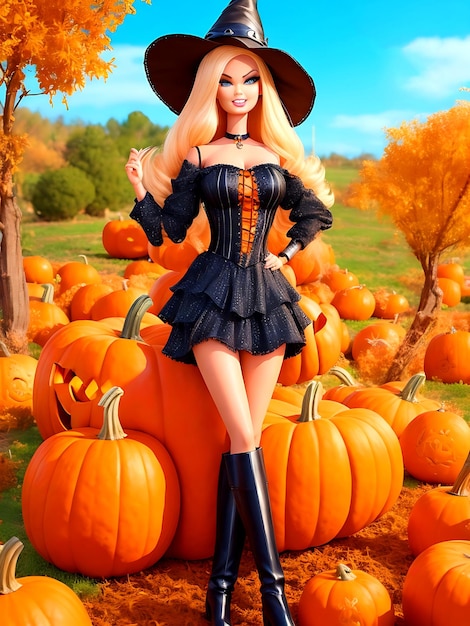 Sorcière Barbie Poupée Halloween Ai Générative