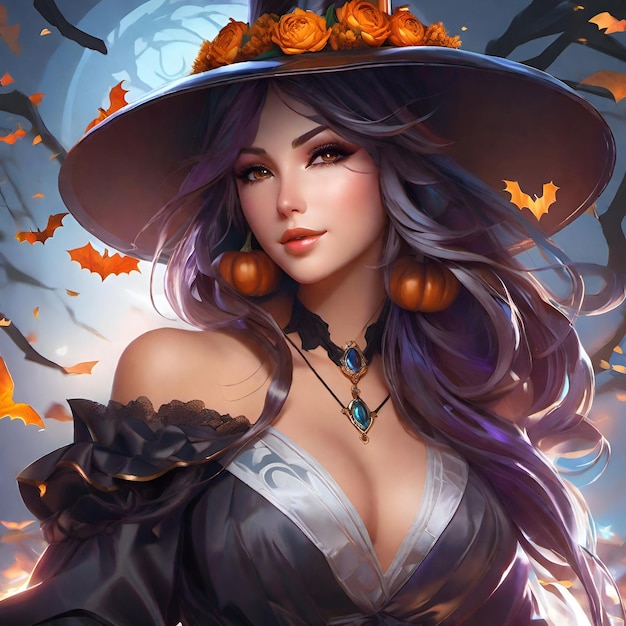 Photo sorcière de beauté avec des chapeaux sur le thème d'halloween