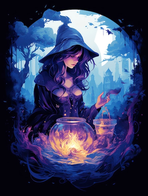 Photo une sorcière enchantée fabriquant une potion bouillonnante