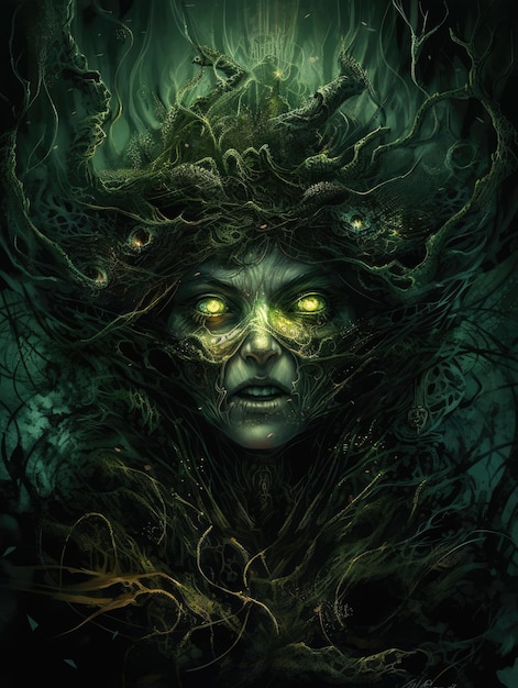 Photo sorcière épique sombre fantasy illustration la magie le rassemblement tatouage terrifiant effrayant art fond d'écran sombre