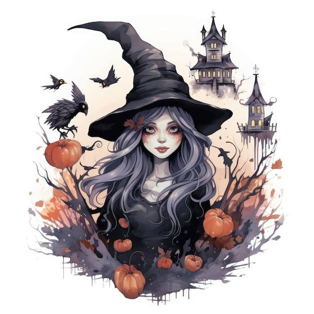Sorcière sorcière illustration d'Halloween monstre horreur effrayante vecteur isolé clipart mignon