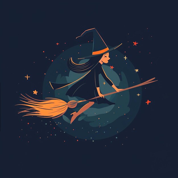 Photo une sorcière volant sur un balai avec une sorcière dessus.