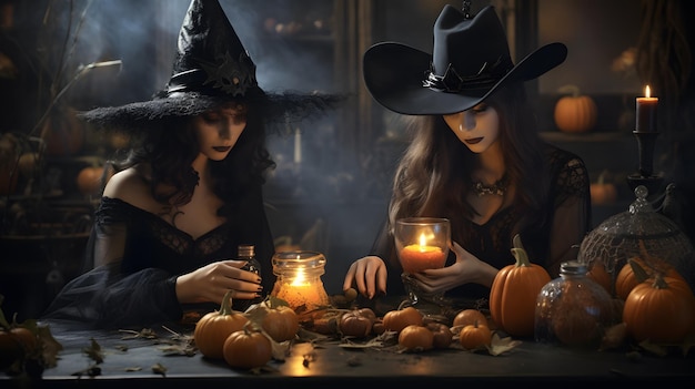 Photo sorcières enchanteresses aux charmes mystiques d'halloween