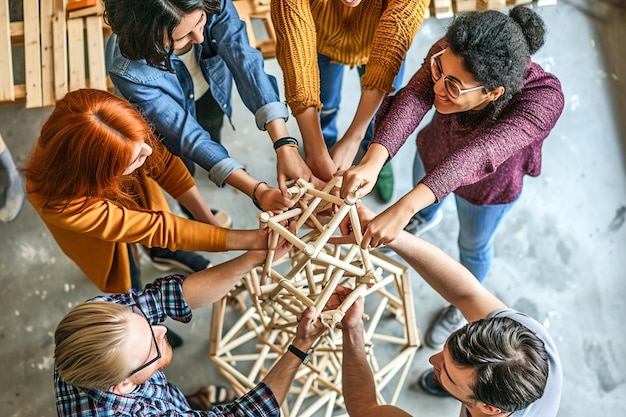 Sorties ou événements de teambuilding, plusieurs mains jointes