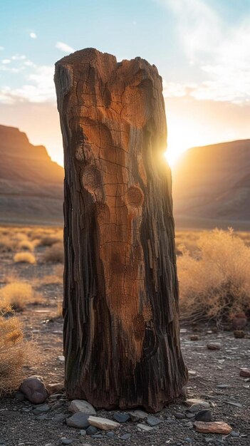 Photo une souche d'arbre au milieu d'un désert