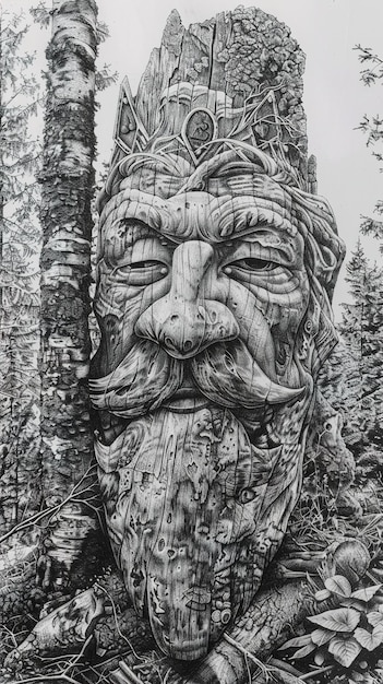 une souche d'arbre avec une barbe et une moustache