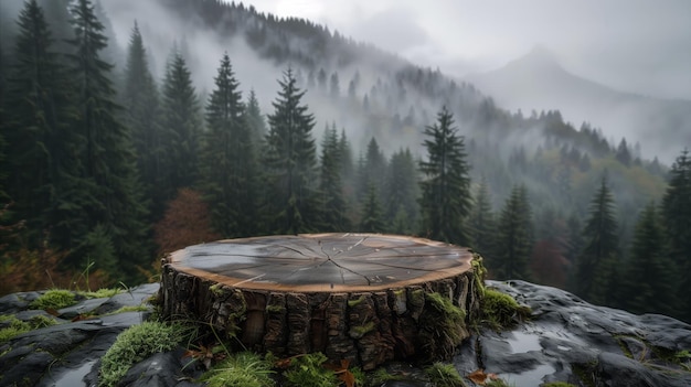 Une souche d'arbre parmi les arbres de la forêt