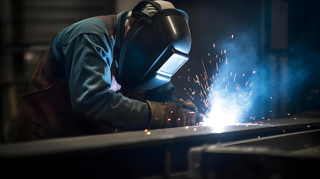 Un soudeur travaillant sur un morceau de métal