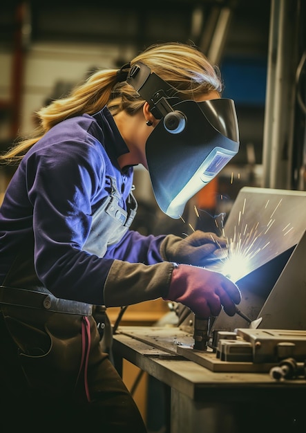 Soudeuse travaillant dans un atelier généré par l'IA