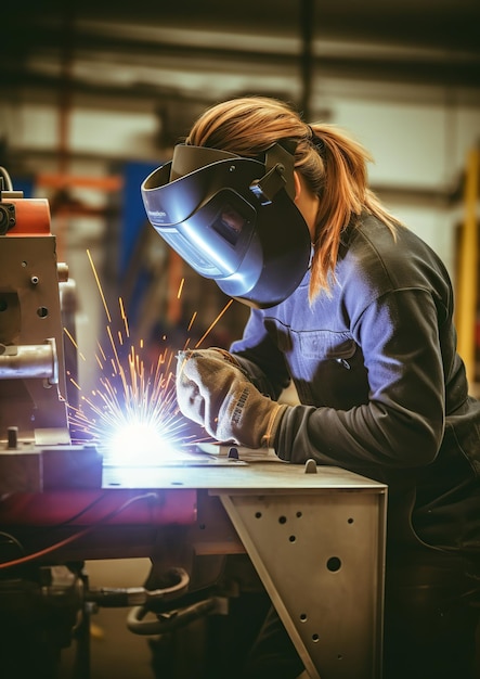 Soudeuse travaillant dans un atelier généré par l'IA