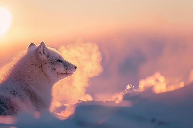 Un souffle de renard visible dans la lumière froide de l'aube arctique
