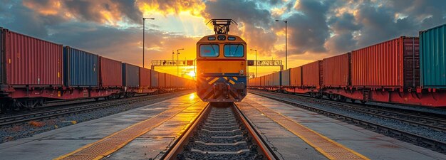 Soulèvement d'un conteneur à l'aide d'une grue pour charger un train