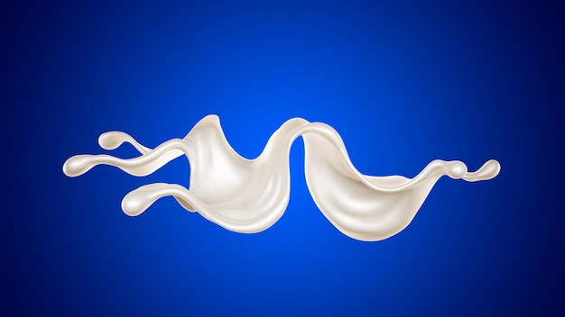 Un soupçon de lait sur fond bleu. Illustration 3D, rendu 3D.