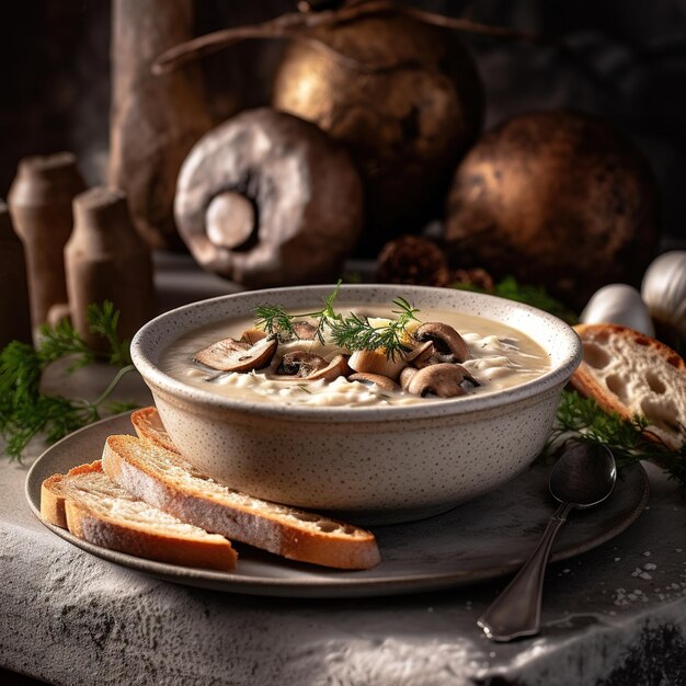 Photo soupe aux champignons et à la crème soyeuse