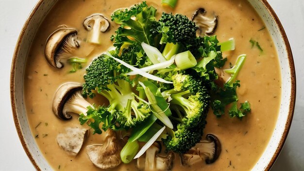 Soupe aux champignons avec des légumes verts