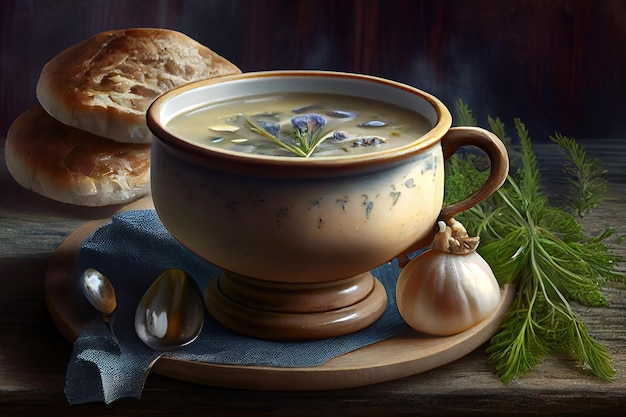 Soupe aux champignons prête à manger à base de champignons nobles Generative Ai