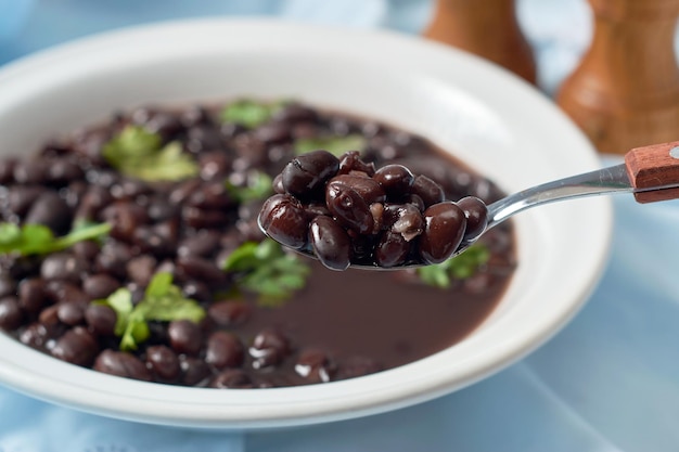 Soupe aux haricots noirs dans un bol cuisine traditionnelle mexicaine et latino-américaine