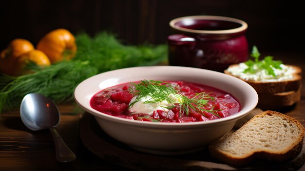 Photo soupe de betterave ukrainienne également connue sous le nom de borscht