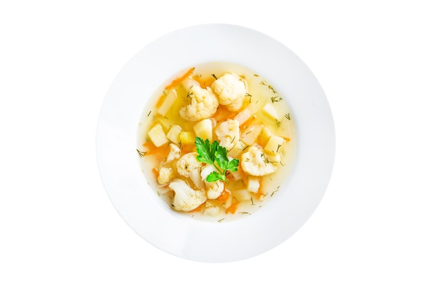 Soupe de chou-fleur bouillon de légumes premier cours repas sain alimentation collation sur la table copie espace nourriture