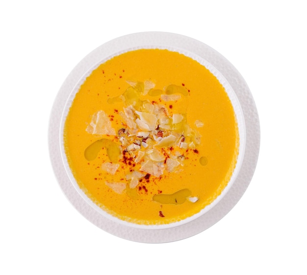 Soupe de citrouille crémeuse faite maison avec des garnitures